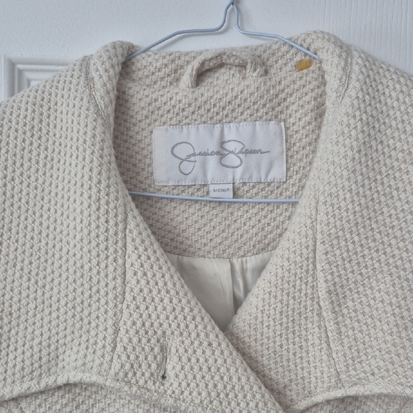Jessica Simpson Cream Double Breasted Peacoat – Textured Knit, Gold Button Detai - Picture 3 of 6